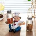 Chef Resin Salt & Pepper Shakers - Glass Spice Jars with Adorable Chef Figurine - Adorable Kitchen Dcor
