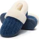 Evshine Women's Fuzzy Memory Foam Slippers, Closed Back Knit Bedroom Slippers, Slip-On Warm House Shoes for Indoor & Outdoor Comfort (8-8.5, Navy)