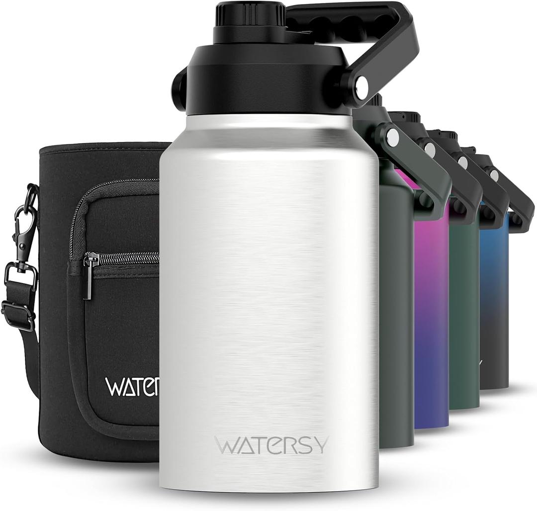 WATERSY 2/3 Gallon Water Bottle Insulated(Cold for 48 Hrs), BPA Free&Leak Proof, 87oz Stainless Steel Water Jug/Flask, Big thermo, Large Water Bottle with Handle for Gym, Hiking, Camping, Stainless