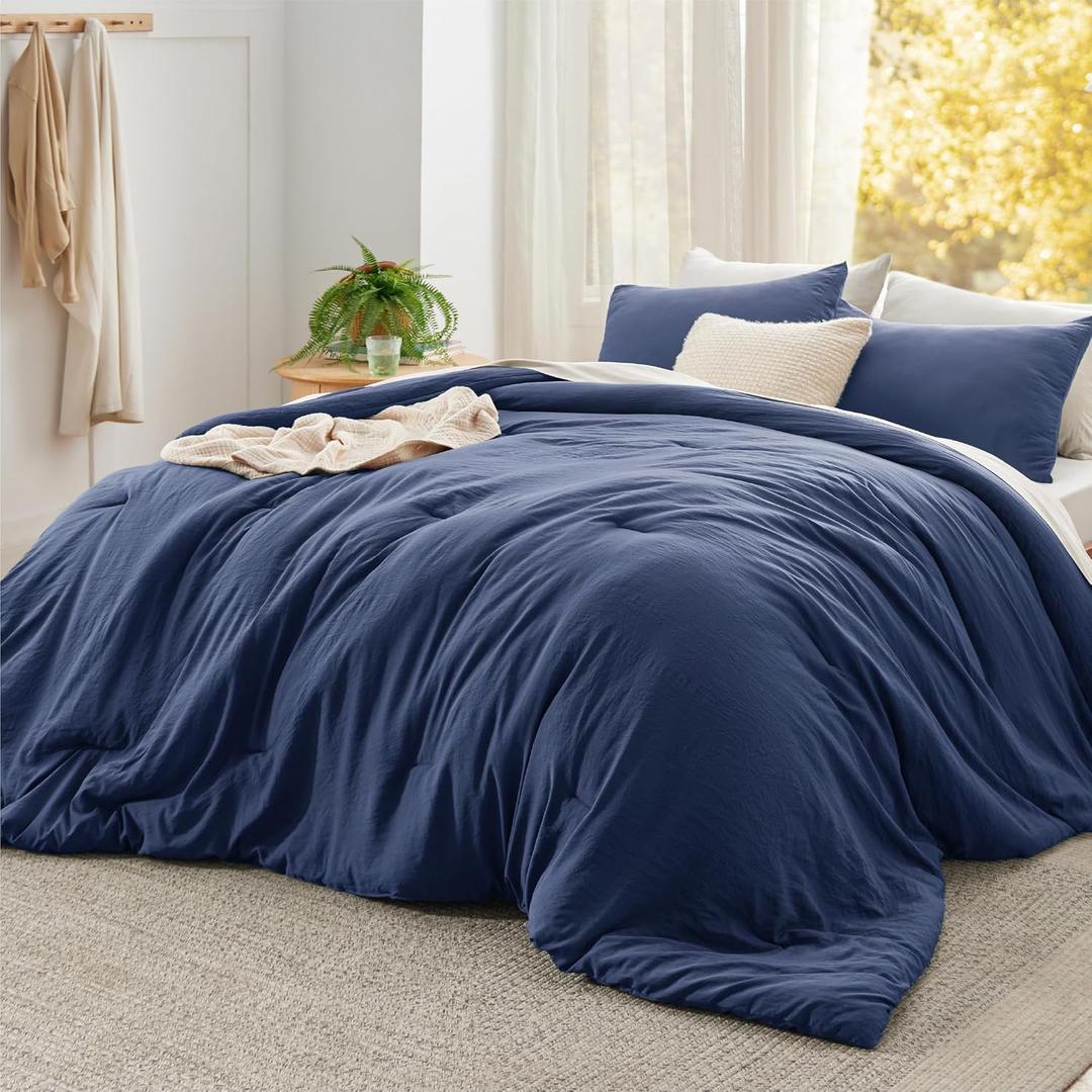 Bedsure Super King Comforter Set, Navy Soft Prewashed Bedding for All Seasons, 3 Pieces GentleSoft Bed Set, 1 Lightweight Comforter (120"x120") and 2 Pillowcases (20"x36")