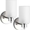 2 Pack Modern Elegant Wall Sconces Bath Vanity Light Fixtures Wall Mounted Lighting Brushed Nickel White Frosted Glass Shade (Silver)