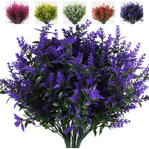 RECUTMS Artificial Greenery Lavender Fake Shrubs Flowers 8 Bundles UV Resistant Hanging Planter Flora Fence Indoor Outside Decor Wedding Table Flowers Arrangement Bouquet Filler (Purple)