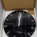 Black Minimalist Wall Clocks for Living Room Glass Marble Pattern Wall Clocks Battery Operated 12 Inch Abstract Wall Clock Non Ticking