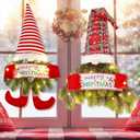 Leyndo 2 Pcs 30 Inch Christmas Wreath for Front Door Christmas Wreath Gnome with Light Artificial Pine Spruce Hanging Sign Santa Gnome for Door Window Wall Farmhouse Christmas Home Decor