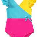 Mioglrie Toddler Baby Swimsuit Girl Bathing Suit Girl 2T 3T 4T 5T 6T Girls One Piece Swimsuits Color Block Swimwear