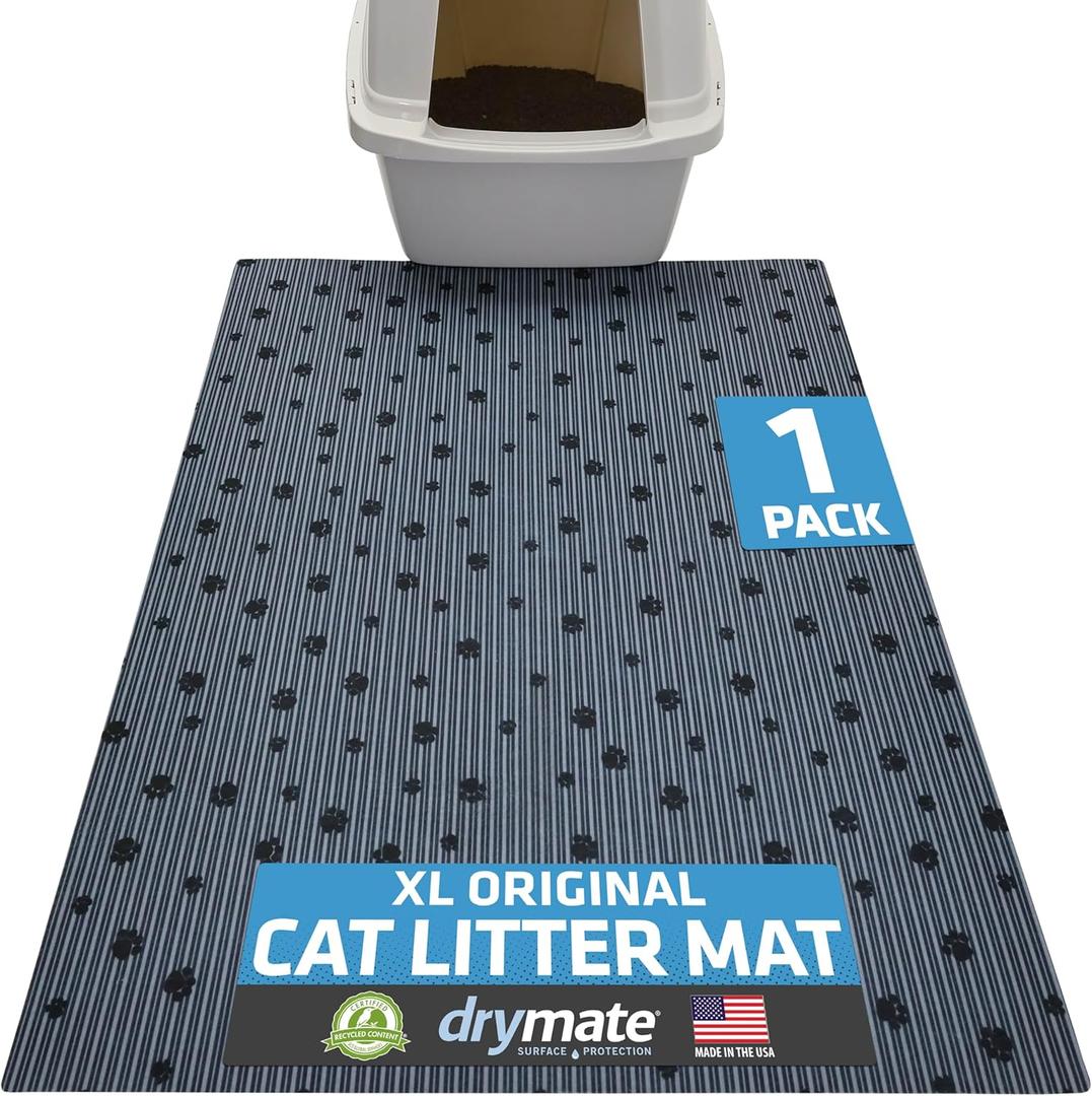 Drymate XL Original Cat Litter Mat, Contains Mess from Box, Protects Floors, Urine-Proof, Machine Washable, Soft on Kitty Paws, Absorbent, Waterproof (USA Made, Recycled Content) (28x36)(GreyStripe) (1 Count (Pack of 1))