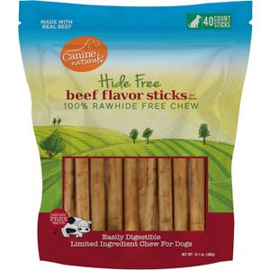 Canine Naturals Beef Chew - Rawhide Free Dog Treats - Made with Real Beef - Poultry Free Recipe - All-Natural and Easily Digestible - 40 Pack of 5 Inch Stick Chews