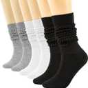 Women Slouch Socks Long Scrunch Knee High Boot Socks 3 Pairs Thin Scrunch Socks Size 5-11 for Spring Summer