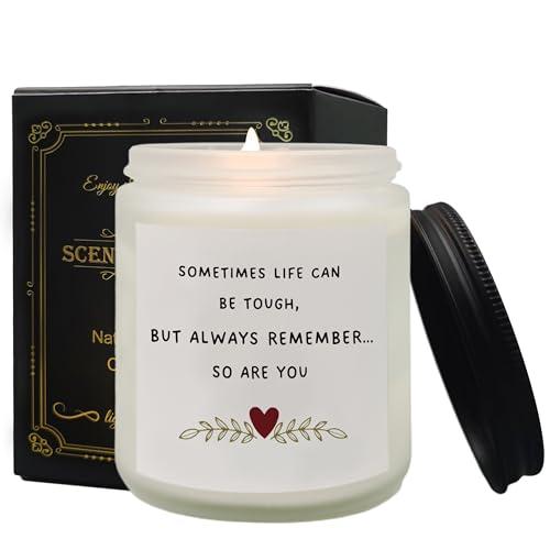 Pack of 2 QASHWEY Motivational Gifts Candle, Positive Inspirational Candles Gifts for Women Men, Uplifting Gift Soy Candle, Sometimes Life Can be Tough Remember Lavender Fragrance Candles for Home Scented