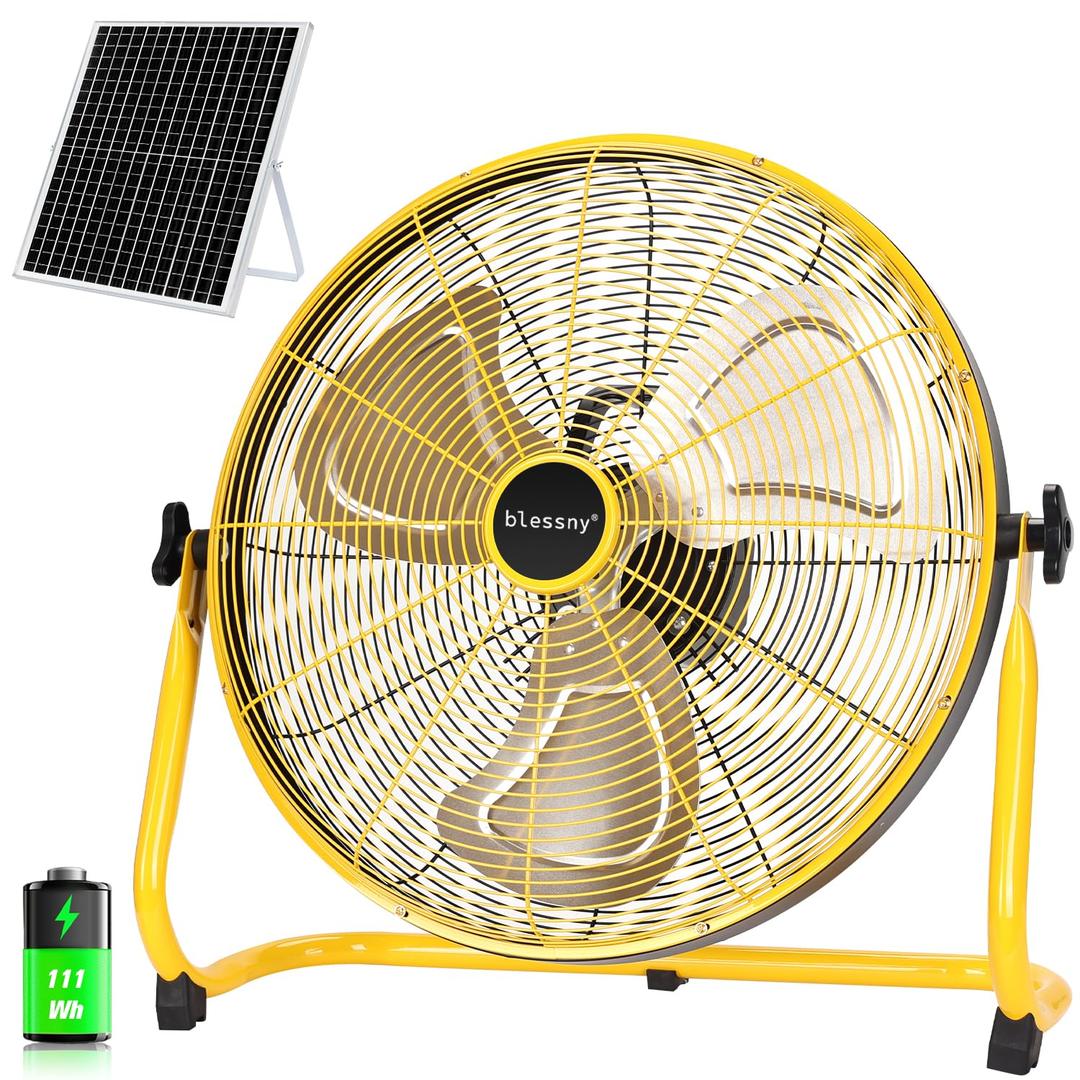 blessny 20" Large Solar Rechargeable Floor Fan for Home Gazebo Greenhouse
