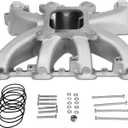 300-132 LS Mid-Rise Carbureted Intake Manifold Aluminum Single Plane Compatible with Chevy Small Block SBC 1997-2007 Cathedral Port fit for GM LS1/LS2/LS6 V8 4.8L 5.3L 5.7L 6.0L