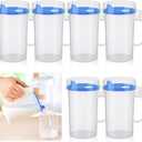 Newtay 6 Pack Early Learning Kids Easy Pouring Mini Pitchers Clear Plastic Pitcher with Lid and Handle Easy Pour Bottles 16 Oz. Jugs with Lids for Classroom Nursery Home (Blue)