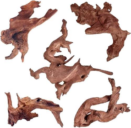 Jorewood Natural Small Aquarium Driftwood for Fish Tanks & Reptile Terrariums – 100% Safe Fish Tank Decorations, Unique Twisted Branches 5-Piece 4-8 Inch Low Tannin, Easy to Sink