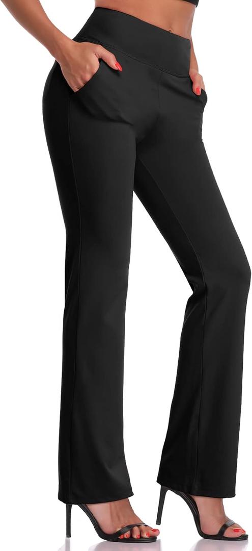 DAYOUNG Bootcut Yoga Pants for Women Tummy Control Workout Bootleg Pants High Waist 4 Way Stretch Pants (Medium, Thin Version-black)