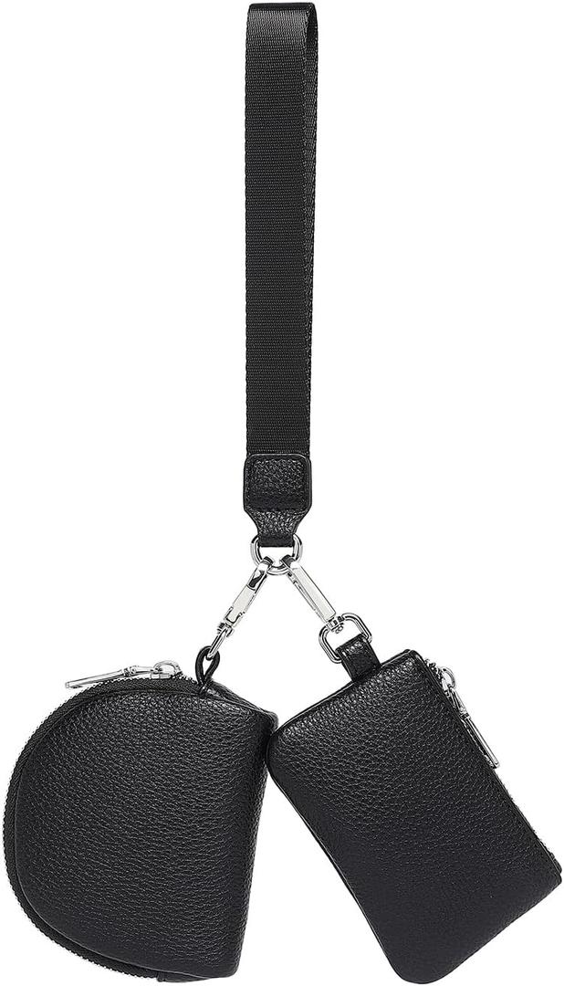 Small Dual Pouch Wristlet Wallet Detachable Mini Zippered Coin Purse Compact Design