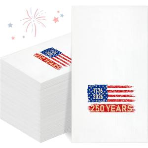 Funrous 100 Pcs 250 Year Anniversary Napkins Rustic American Flag Disposable Cocktail Napkins 1776-2026 250th Birthday Patriotic Hand Towel for 4th of July Independence Day Party Supplies (Fashion)