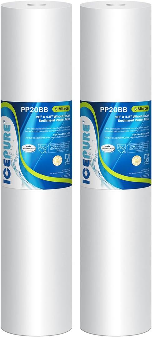 ICEPURE 5 Micron 20" x 4.5" Whole House Sediment Home Water Filter Replacement Cartridge, Compatible with SP-DD-5005-20BB, FPMB5-20, AP810-2, DGD-5005-20, SDC-45-2005, 2PP20BB1M, P5-20, FP25B, 2 Pack