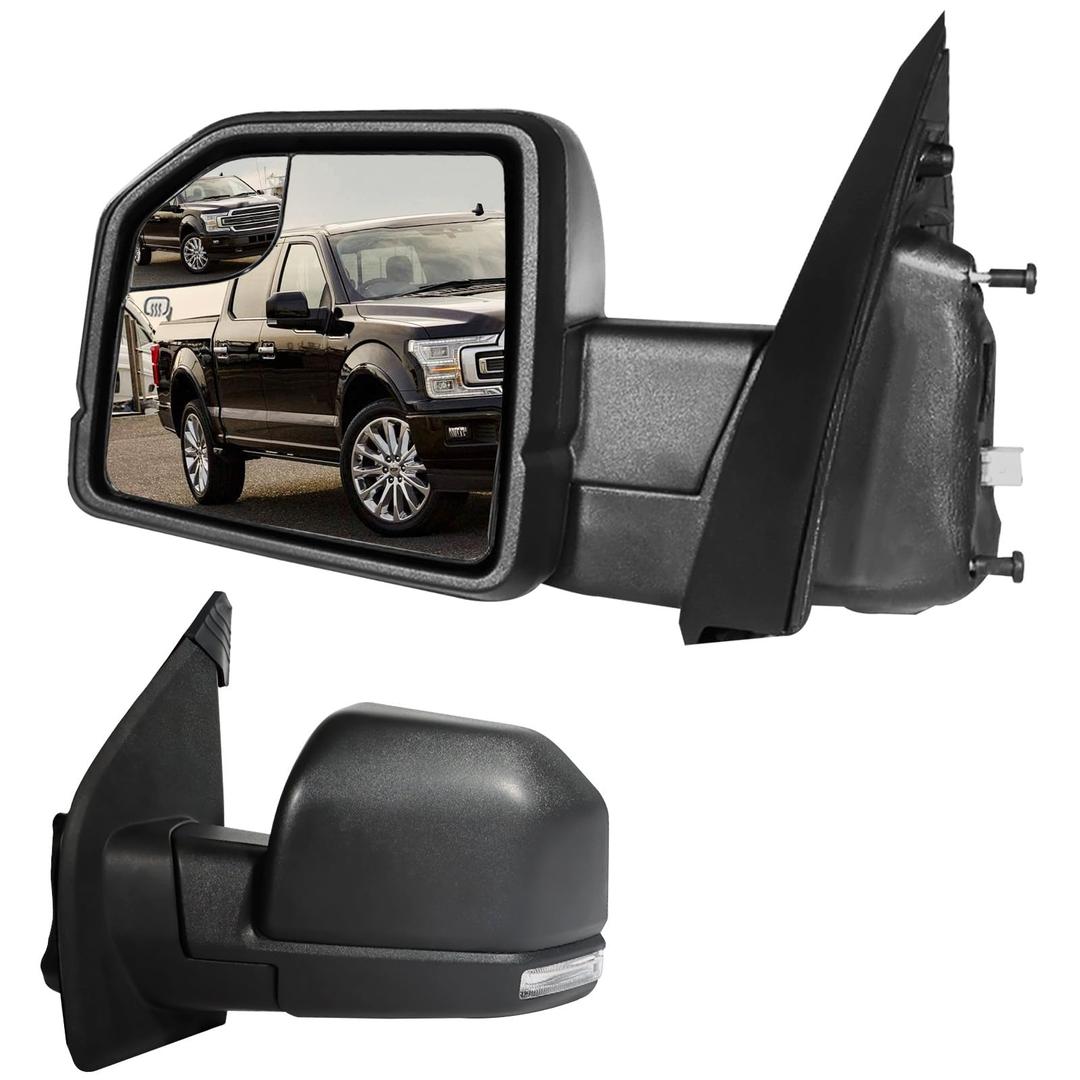 Right Side Door Mirror Fits 2015-2021 F150 Mirror with Power Adjustable and Heated Glass,LED Turn Signal Light and Puddle Lights, Width Light,Outdoor Temperature Sensor,Manual Folding (11Pins)