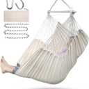 ADVOKAIR Hammock Chair Large 70.9"x47.2", 32% Bigger XXL Hanging Swing Chair with 500lbs Capacity, Heavy Duty Steel Spreader Bar, Extra Roomy Comfort for Adult Indoor Outdoor Bedroom Patio (Beige)