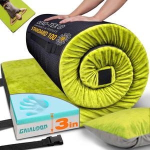 GAIALOOP 3 Inch Memory Foam Camping Mattress, Dual Layer Thick Sleeping Camp Pad for Car Tent Cot, Roll-Up Portable Glamping Floor Bed for Guests Sleepover, Twin: 75*38*3"