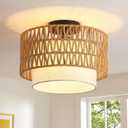 Somniferous Rattan Ceiling Light Fixture, Boho Flush Mount Ceiling Light with Double Drum Shade, Farmhouse Woven Light Fixture for Bedroom, Living Room, Kitchen, Hallway, Entryway, 12.6”, E26 Base, 12.6 x 9.25 inches