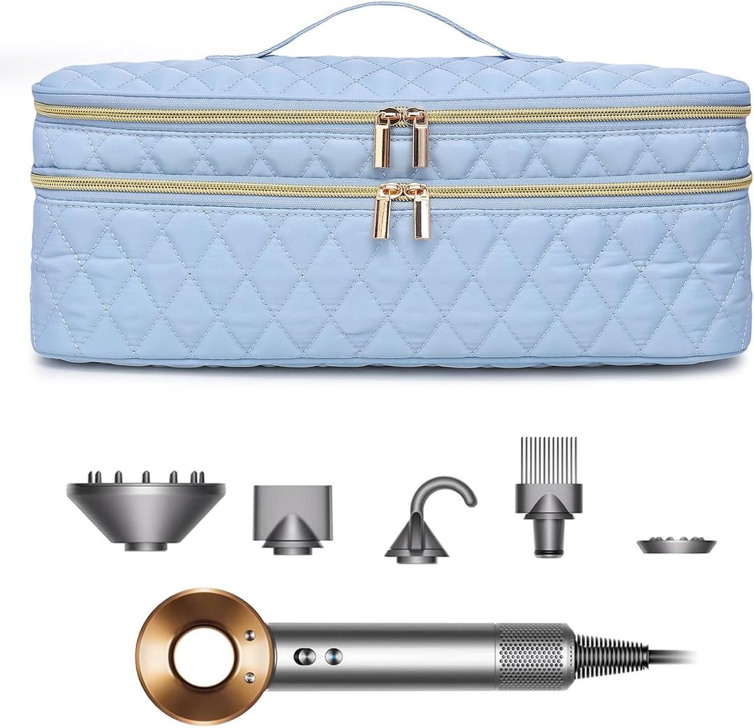 Double-Layer Travel Carrying Case Compatible with Revlon One-Step Hair Dryer Brush/Volumizer/Styler/Shark FlexStyle Attachment Portable Storage Organizer Bag Hair Tools Travel Bag (Bag Only) (Macaron Blue)