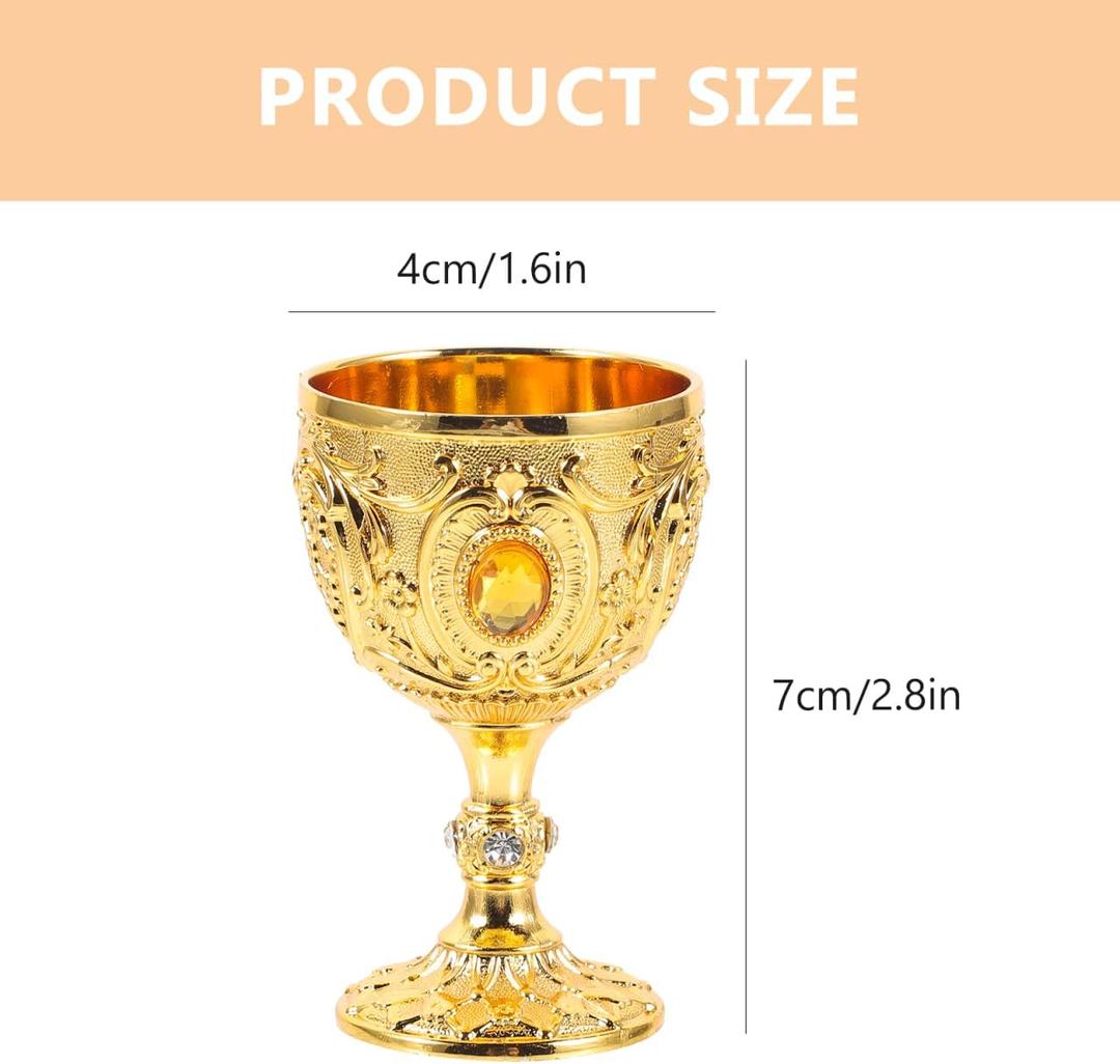 Cabilock Vintage Chalice Medieval Goblet, 30ml Shot Glass Brass Gold Wine Glasses Goblet, Communion Cup, Cocktail Glass Cup for Home Bar Wedding Party Supplies