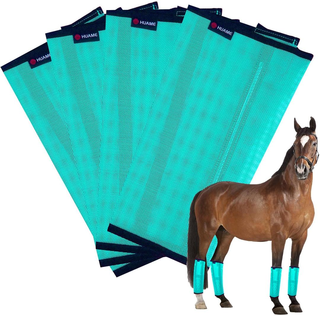 Horse Fly Boots, Breathable Mesh Protection Set of 4, Comfortable Pony Leggings, Breathable Mesh Design, Equines Supplies for Reduce Stomping, Hoof Damage & Leg Fatigue (Green, Large)