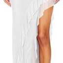 WISFRUIT Women's Sexy Ruched Mesh Skirt High Waisted Asymmetrical Flowy Ruffle Bodycon Long Skirts, size -L