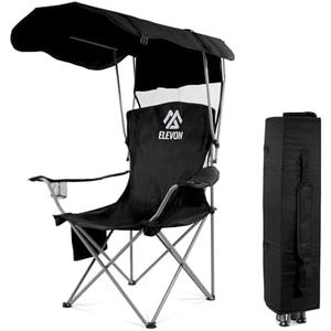 Elevon Camping Chair, Oversized Folding Chair with Canopy, Portable Outdoor Chair with Arms, Cup Holder and Carry Bag for Camping, Fishing, Beach, and Sports, Grey