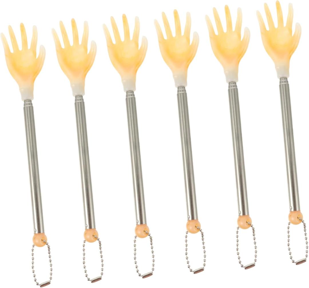 6pcs Extendable Back Scratcher Set Lightweight Comfortable Telescopic Rod Scratchers for Anywhere (Yellow)