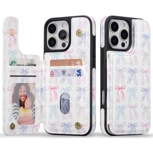 ZCDAYE for iPhone 16 Pro Max Wallet Case with Card Holders,PU Leather Double Magnetic Clasp Kickstand Trendy Girly Women Case for iPhone 16 Pro Max,Bow
