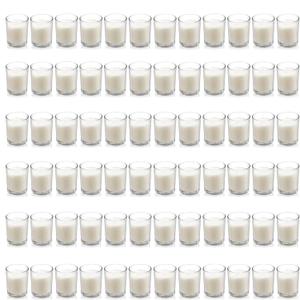 Housecret 72 Pack Warm White Unscented Clear Glass Filled Votive Candles. Hand Poured Wax Candle Ideal Gifts for Aromatherapy Spa Weddings Birthdays Holidays Party