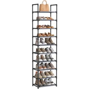 SONGMICS Shoe Rack, 10-Tier Shoe Shelf, Shoe Storage Organizer, 11 x 17.7 x 68 Inches, Metal Frame, Non-Woven Fabric Shelves, for Entryway, Bedroom, Gray ULSH010G01