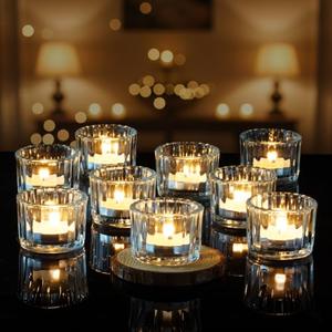 Homemory 10 Pcs Tealight Candle Holders, Clear Votive Candle Holders, Glass Candle Holder for Table Centerpiece, Wedding, Baby Shower, Birthday, Party, Halloween, Christmas - 10 qty