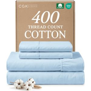 King Sheet Set - 100% Cotton Sheets - 4 Piece King Size Cotton Bed Set with Deep Pockets up to 16 Inches - Ultra Soft, Breathable & Cooling - Fade and Stain Resistant - Machine Washable - Light Blue