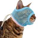 PUMYPOREITY 2 Pack Cat Calming Muzzle, Soft Breathable Mesh Cat Head Cover with Adjustable Strap, Calming & Anti-Bite Design for Grooming, Nail Trimming, Bathing and Vet Visits, Small, Blue