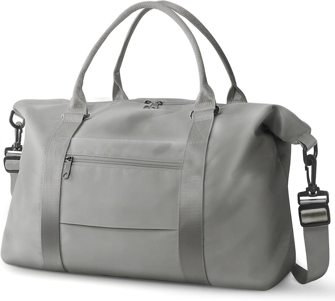 Travel Duffle Bag, Waterproof Weekender Bag Carry On Tote Bags for Women, Travel Essentials Sport Gym Bag for Men, Hospital Bag for Labor and Delivery, Overnight Bag Luggage Bag with Trolley Sleeve (03 Silver Gray)