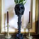 Skull Planter & Spine Stand, Resin Skeleton Flower Pot, Gothic Spooky Halloween Home Decor, Horror Skull Decor, Candy Bowl, Halloween Decorations for Home Office Indoor Outdoor Decor