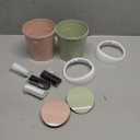 2 Pcs Plastic Mini Wastebasket Trash Can with 120 Trash Bags, Tiny Desktop Waste Garbage Bin with Swing Lid for Home, Office, Kitchen, Vanity Tabletop, Bedroom, Bathroom (Green + Pink)