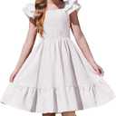 Arshiner Girls Dresses Double Pleated Sleeve Square Neck Off Shoulder with Pockets Tween Sundress Size 7-8