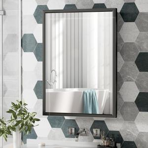 20x28 Inch Black Bathroom Medicine Cabinet with Mirror Metal Medicine Cabinet Recessed or Surface Wall Mounted Mirror Cabinet Brushed Matte Aluminum Alloy Framed