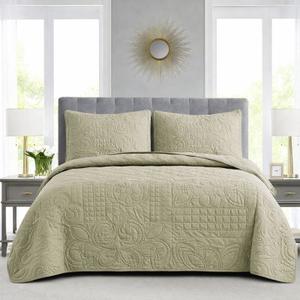 3-Piece Quilted Bedding Set, Sage Green Soft Quilt with Matching Pillow Shams, Lightweight, Cozy, and Perfect for Everyday use, Size 100 x 106 inches