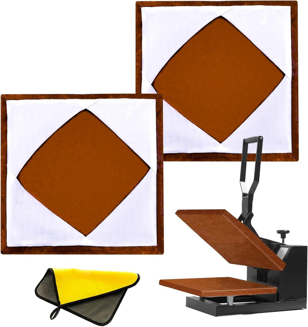 2 Pcs 15 x 15 Inch Heat Press Platen Wrap Cover, Non-Stick High Temperature Reusable Teflon Platen Wrap Cover, Protecting Sublimation Heat Press Machine Plate from Residue, Inks and Scratches