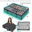 Onlyeasy 2 Pack Under Bed Shoe Storage Organizers with Handles & Clear window (Fit 14 +14 Pairs), Sturdy Underbed Box Organizer Shoe Storage Bags for Kids & Adults, Linen-like Black, MXAUBS14S14