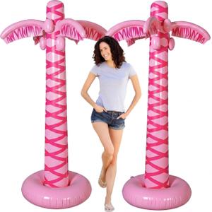 LaRandom 2 Pcs Giant Inflatable Pink Palm Trees Hot Pink Beach Themed Party Blow up Outdoor Decorations for Women Summer Beach Hawaiian Theme Birthday Photo Booth Pool Entrance Decor (5.5 ft)
