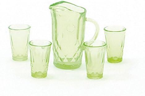 Dollhouse Miniature Chrysnbon Green Pitcher with 4 Tumblers Kit