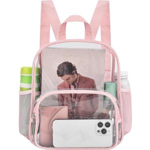 Busiuw Clear Backpack for Stadium Events Clear Backpack 12x12x6 with Front Pocket for Concert Sport Events Work Travel (Pink)
