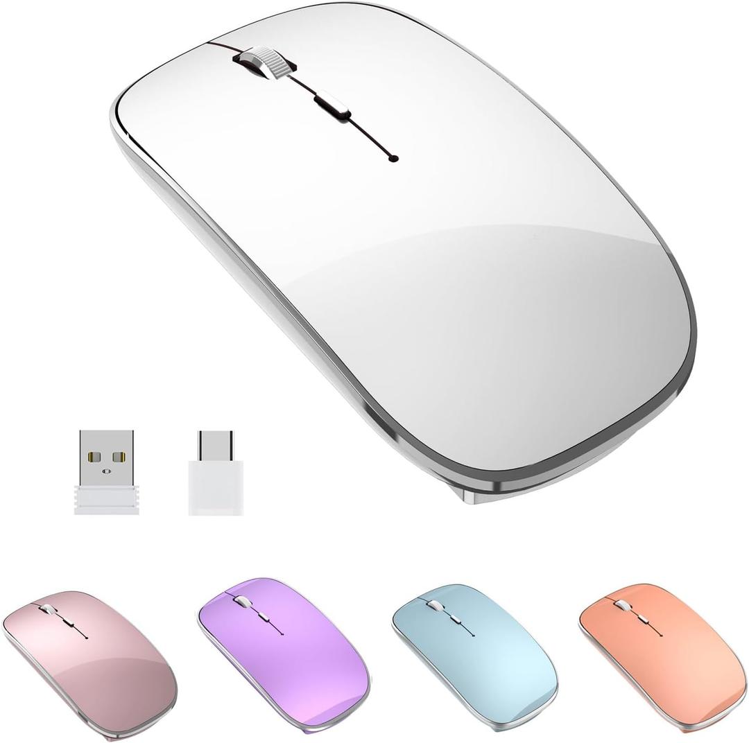 Wireless Mouse Chargeable Portable Silent USB-A and Type-C Dual Mode 3 Adjustable DPI for Laptop, PC (Q23S Black) (White)