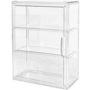 3 Tier Clear Acrylic Display Case for Figures, Wall-Mounted or Desktop Organizer, Stackable Showcase Cabinet with Magnetic Door, Removable Dividers, Dustproof for Collectibles, Dolls & Blind Box